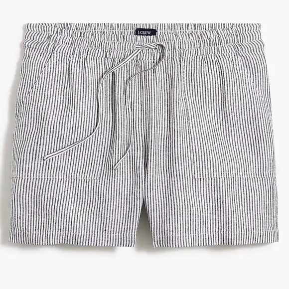 J. Crew Drawstring Linen Black and White Striped Shorts - Picture 1 of 12